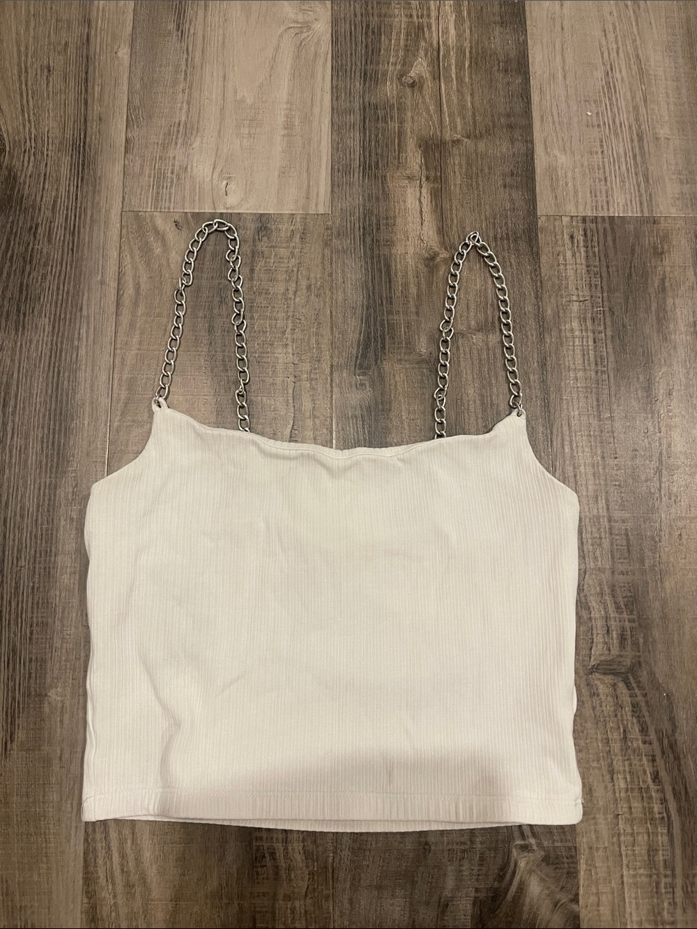 White Ribbed Chain-Strap Cami Top